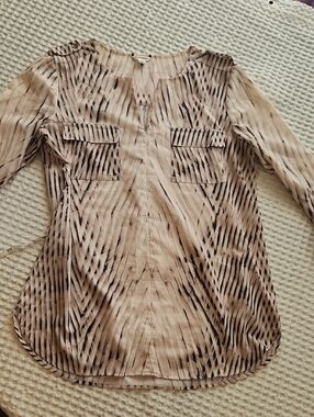 Calvin Klein Blush Light Browns & Black Patterned 3/4 Sleeve Top Sz MED